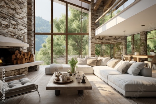 Home interior design of classic nature stone living room © Attasit