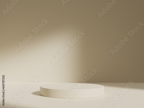 Fototapeta Naklejka Na Ścianę i Meble -  3d display product brown minimal scene with geometric podium platform. cylinder background 3d rendering with podium. stand for cosmetic products. Stage showcase on pedestal 3d brown studio