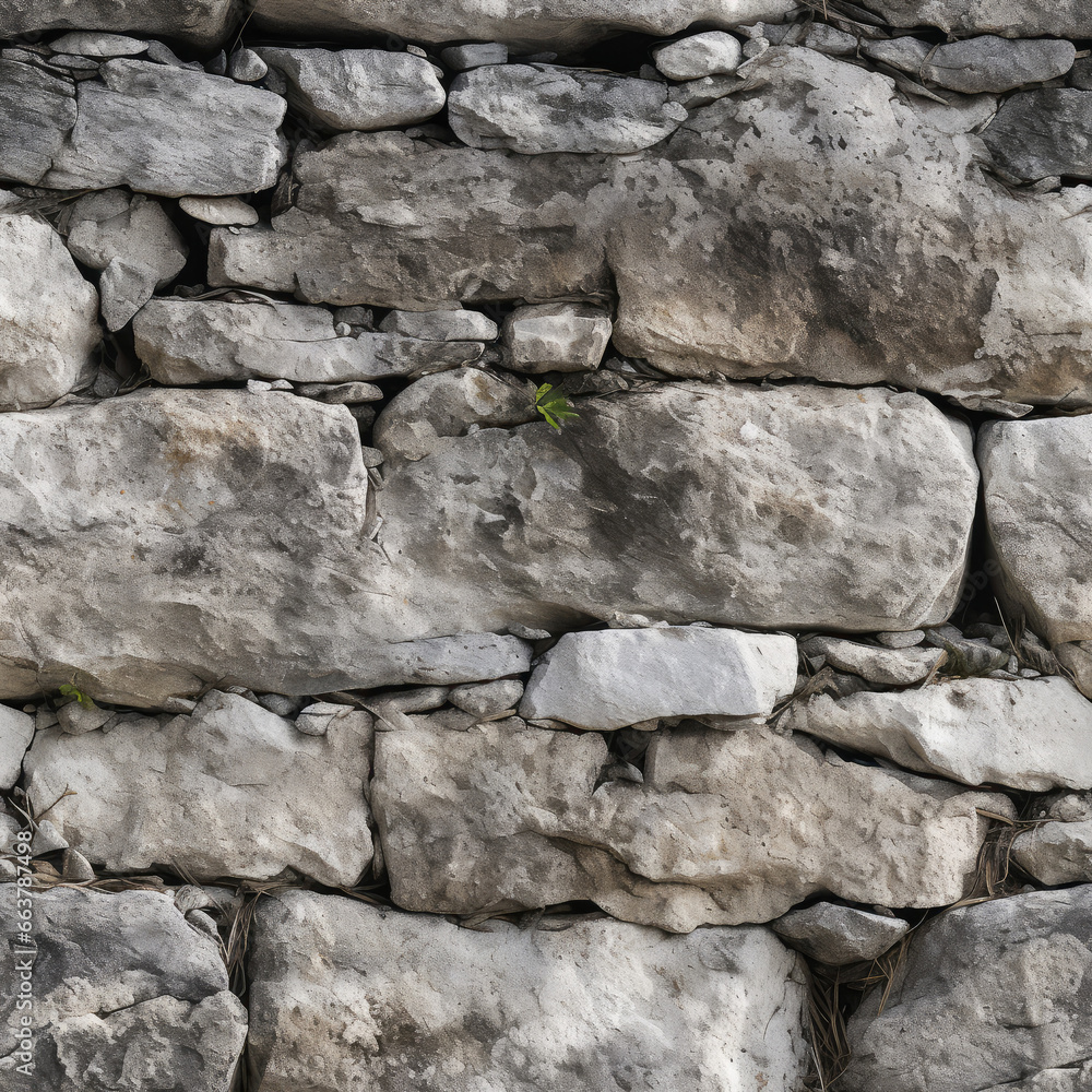 Fototapeta premium Stone wall, brick mansory cartoon repeat pattern rough textured tile