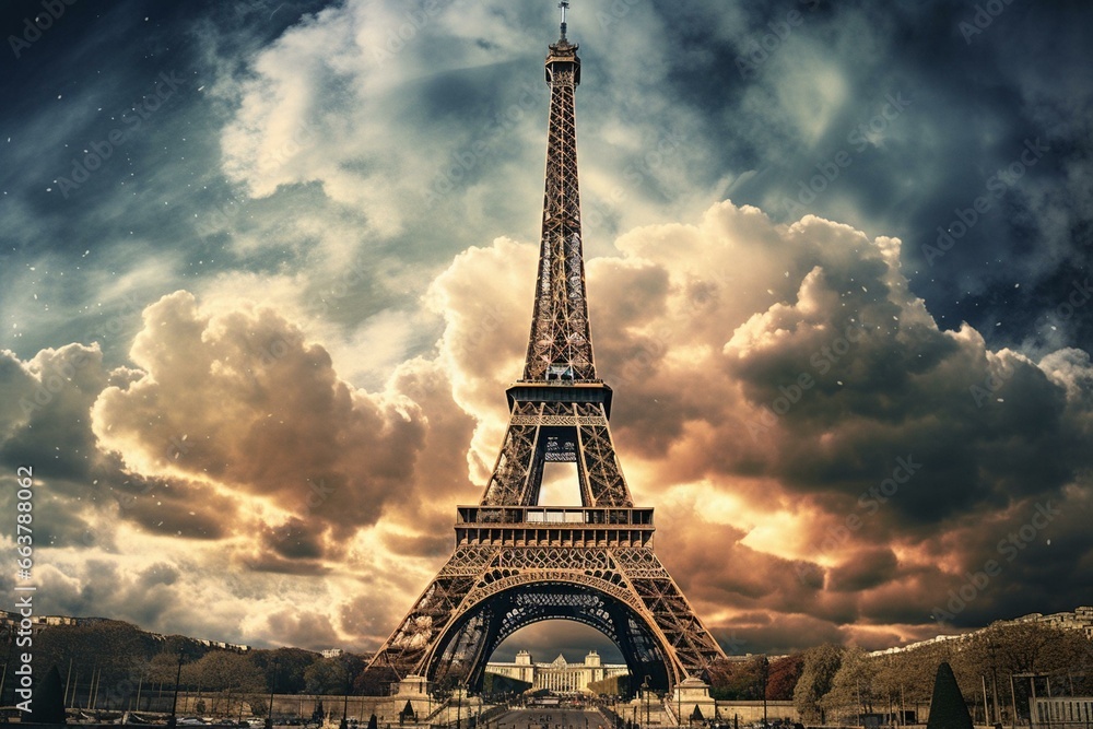 Artistic depiction of the iconic Eiffel Tower. Generative AI