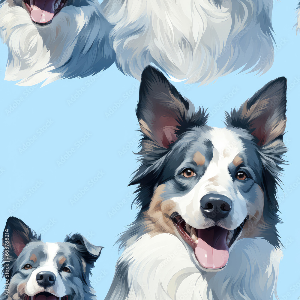 Border Collies dogs breed cute cartoon repeat pattern