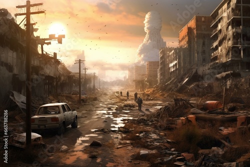 post-apocalyptic afterwar scenario v2. Generative AI © Jacob