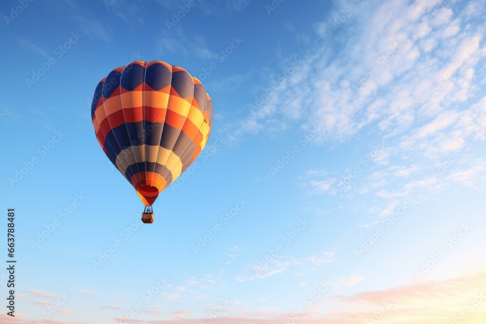 Naklejka premium a hot air balloon ascending into a clear morning sky
