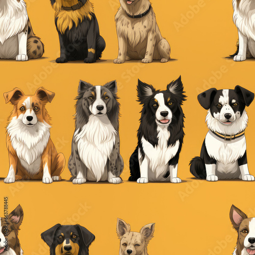 Border Collies dogs breed cute cartoon repeat pattern