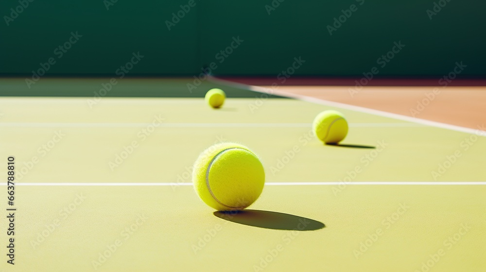 Generative AI, Close up tennis balls on the court, sport, recreation concept
