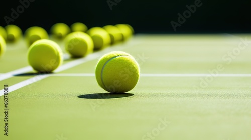 Generative AI, Close up tennis balls on the court, sport, recreation concept
