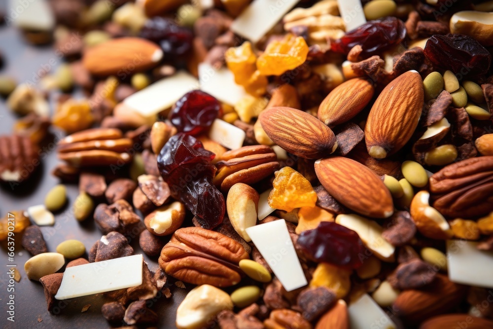 close-up image of a trail mix with pecans and almonds close-up image of a trail mix with pecans and almonds