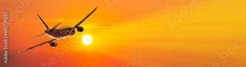 Photos The plane takes off at sunset.