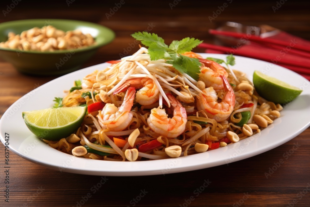 thai pad thai noodles with shrimp and peanuts