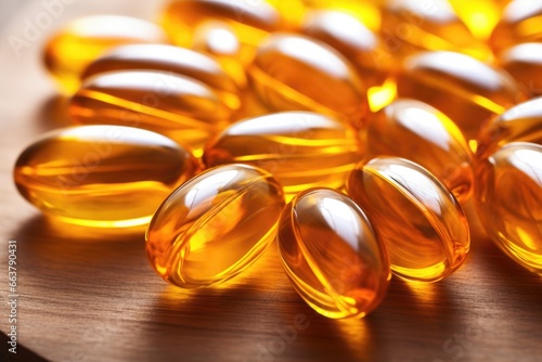 close-up of fish oil capsules for omega 3 fatty acids photo
