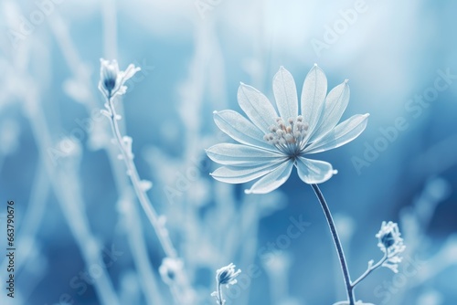 frozen flower on blue winter landscape © krissikunterbunt