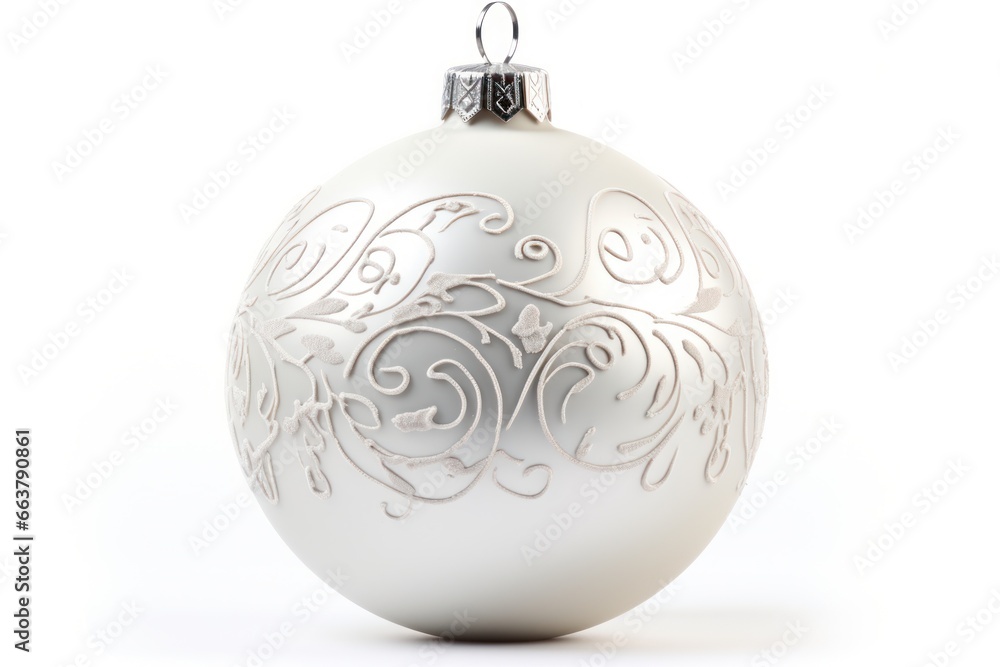 Christmas silver and white ball isolated on white background. Close up. Christmas silver and white ball isolated on white background. Close up.
