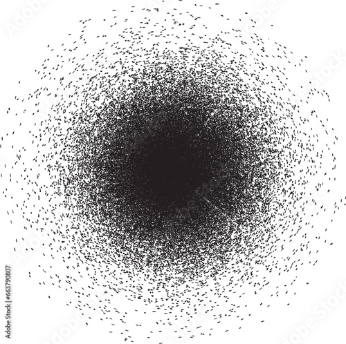 Distorted geometric shape . Minimal art design . Noise destroyed circle  . Trendy grainy dot . Graph print texture .Spray effect .Grunge texture . Distressed element .Vector rounded shape with shadow