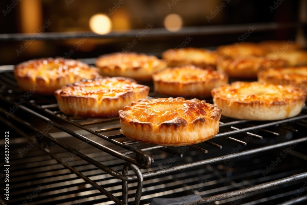 warm homemade pies cooling on a bakery rack
