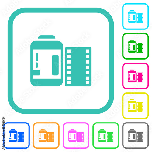 Negative camera film canister vivid colored flat icons