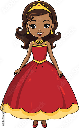 Cute Cartoon Little Princess in a beautiful dress, vector