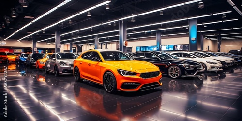 Car showroom parking of cars of various brands generative AI © Umair