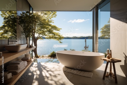 bathroom interior design of home near lake mountain