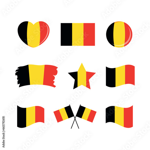 Belgium flag icon set vector isolated on a white background. Belgian flag graphic design element. Flag of Belgium symbols collection. Set of Belgium flag icons in flat style