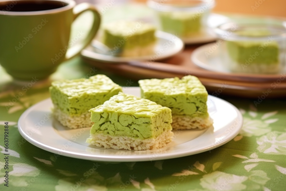 avocado-spread rice cake slices on a beige tablecloth