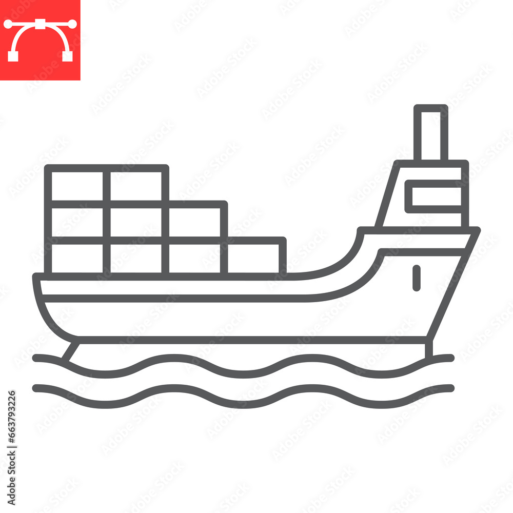 Cargo ship line icon, logistic and shipping, marine vector icon, vector graphics, editable stroke outline sign, eps 10. Cargo ship line icon, logistic and shipping, marine vector icon, vector graphics, editable stroke outline sign, eps 10.