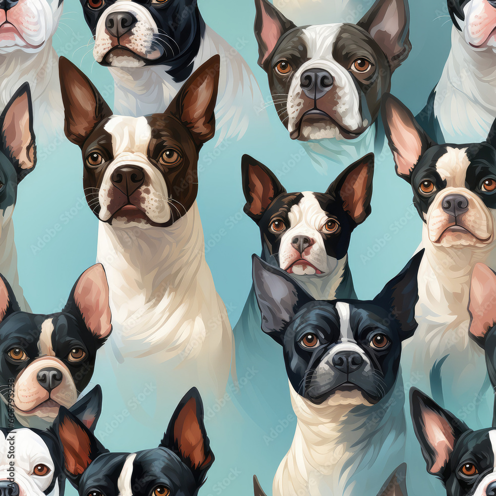Boston Terriers dogs bread cute cartoon repeat pattern Boston Terriers dogs bread cute cartoon repeat pattern