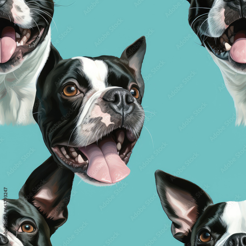 Boston Terriers dogs bread cute cartoon repeat pattern