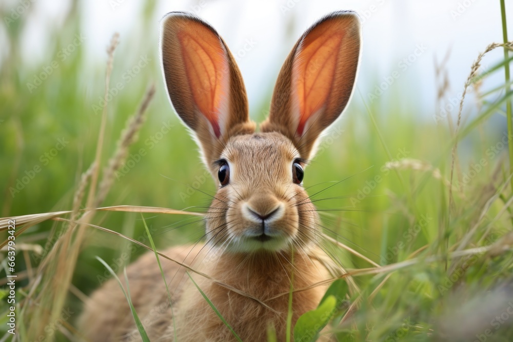 Fototapeta premium close-up of a rabbits long ears, showing alertness