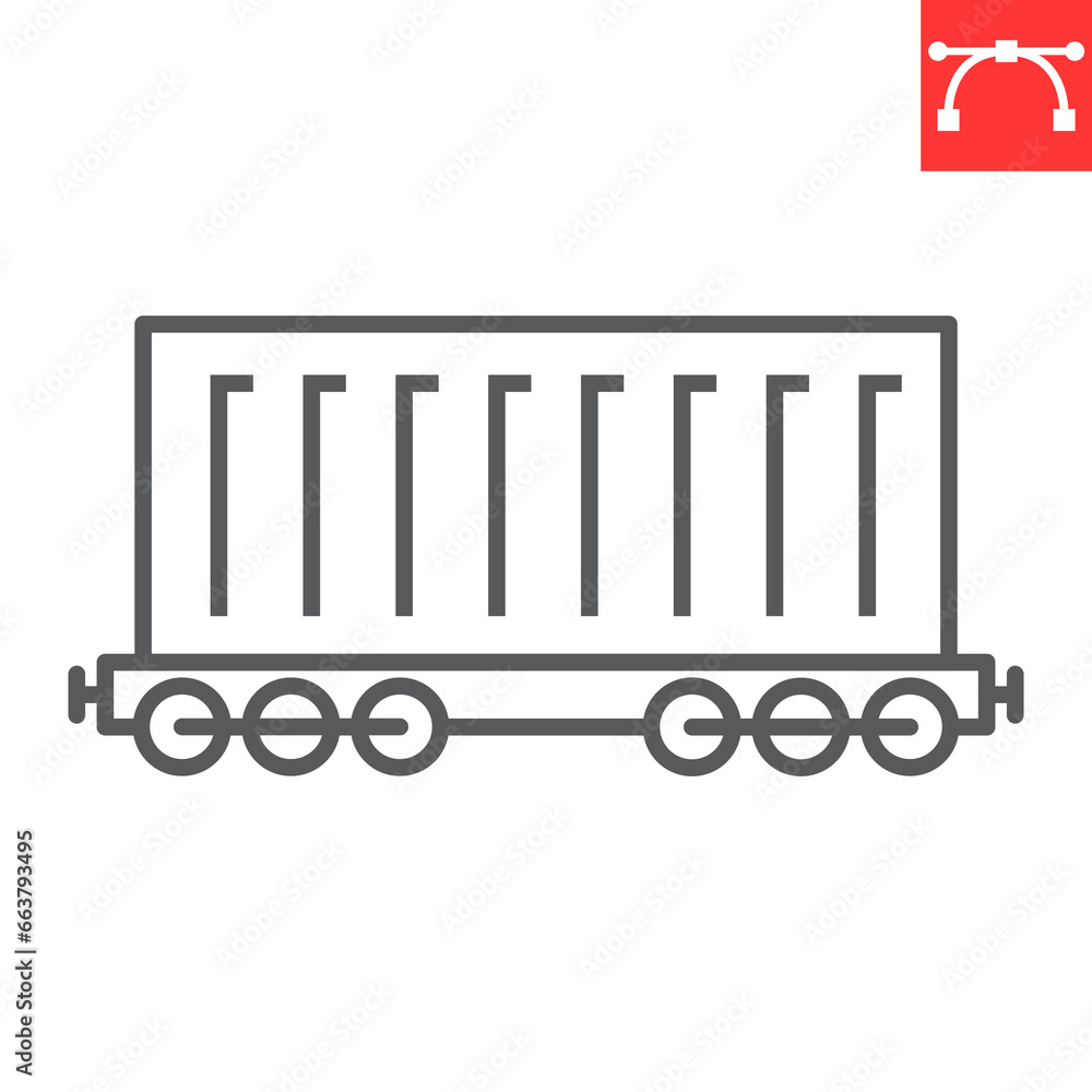 Cargo train line icon, logistic and shipping, cargo wagon vector icon, vector graphics, editable stroke outline sign, eps 10. Cargo train line icon, logistic and shipping, cargo wagon vector icon, vector graphics, editable stroke outline sign, eps 10.