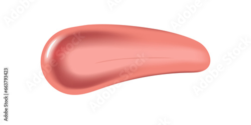 Tone or Lipstick stroke, smoothly smudged. Pink product sample. Makeup sample for advertising flyer, banner, brochure and booklet. Cosmetic blot isolated on white background. Vector illustration.