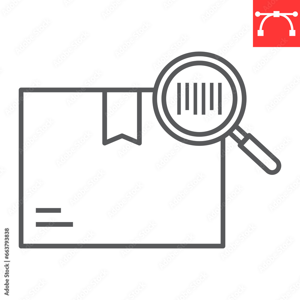 Tracking Parcel line icon, magnifier and find, barcode tracking vector icon, vector graphics, editable stroke outline sign, eps 10. Tracking Parcel line icon, magnifier and find, barcode tracking vector icon, vector graphics, editable stroke outline sign, eps 10.