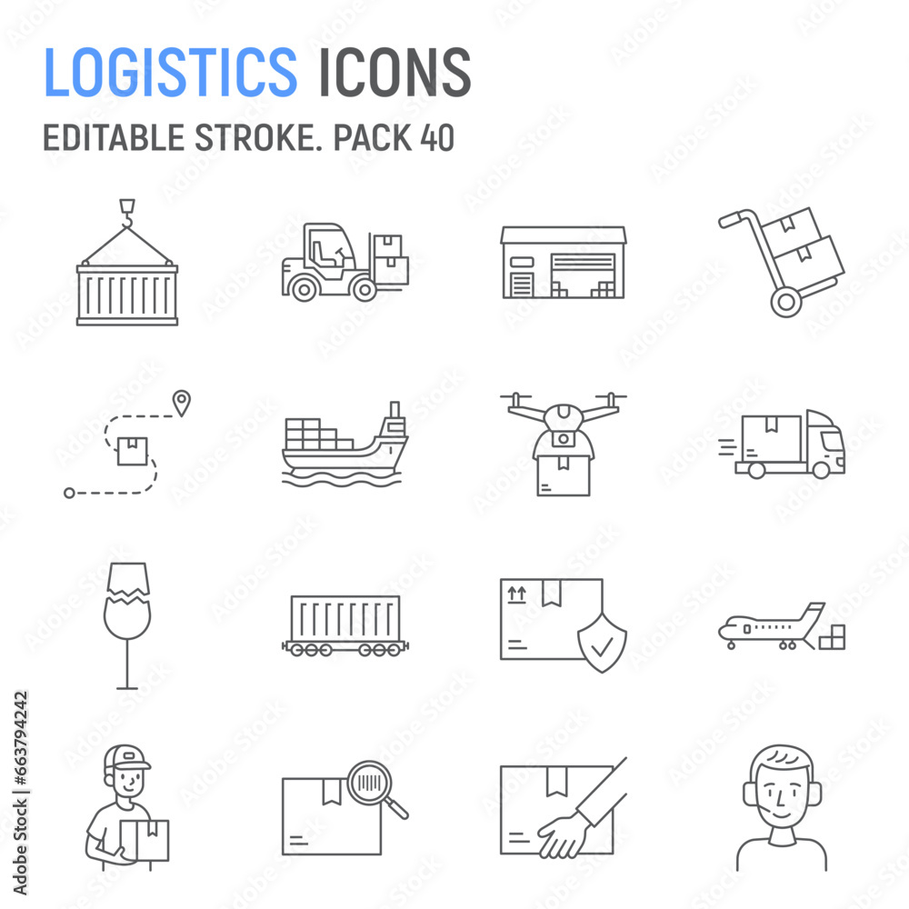 Logistics line icon set, moving service collection, vector graphics, logo illustrations, delivery vector icons, logistic signs, outline pictograms, editable stroke