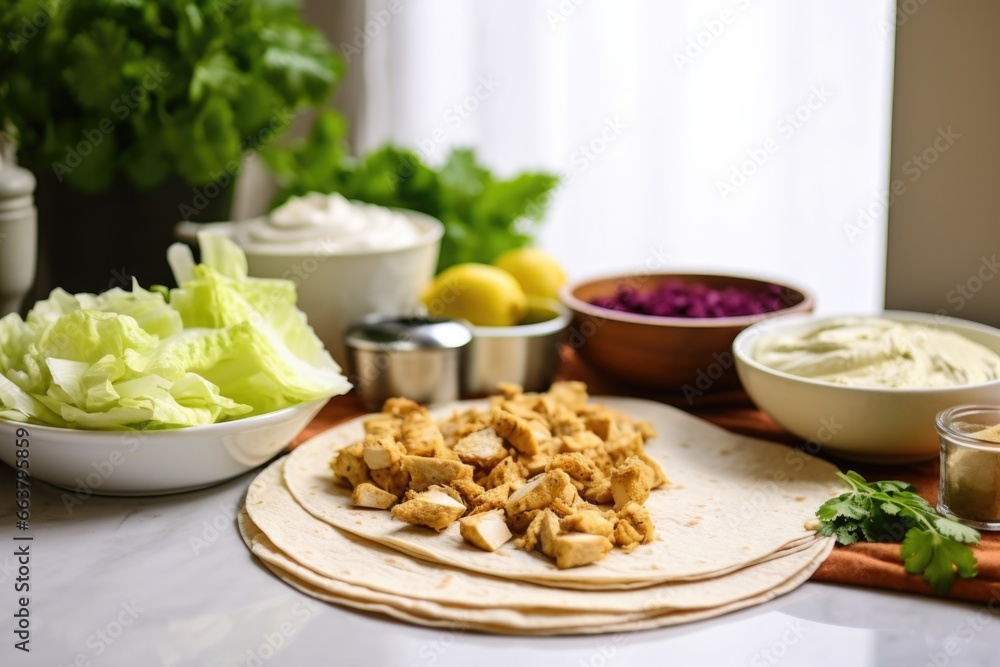 ingredients for making shawarma displayed on table ingredients for making shawarma displayed on table