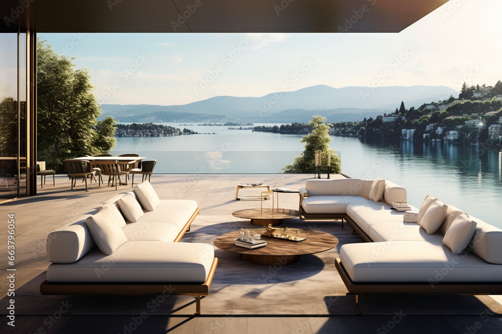 Fototapeta premium living room outside, Generative AI
