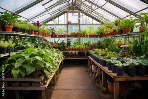 greenhouse filled with various potted plants