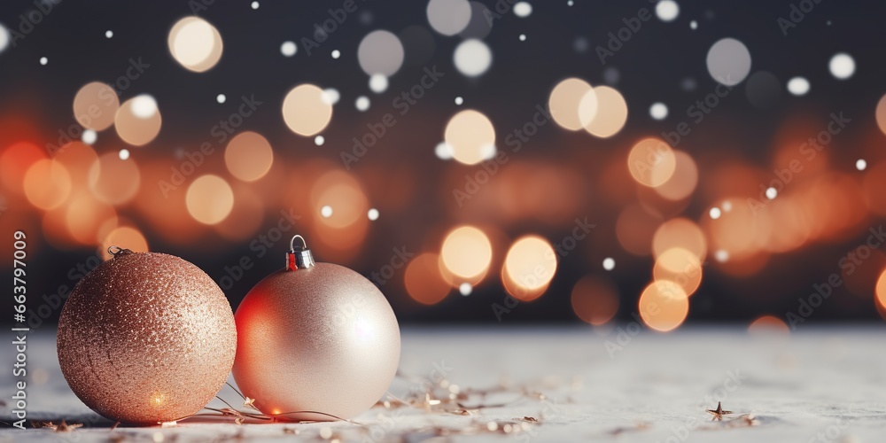 Fototapeta premium Beautiful bright and white Christmas defocused blurred background with Christmas tree lights in the evening.