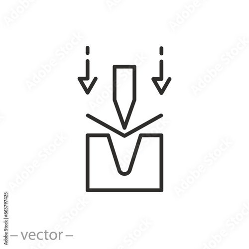 metal bending icon, hydraulic press bend, production of steel products, thin line symbol - editable stroke vector illustration