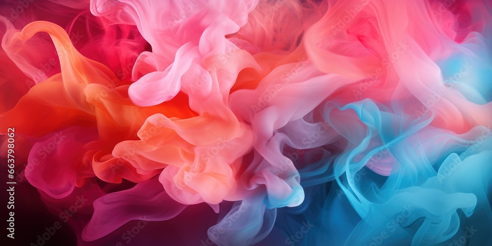 Colorful pink red rainbow smoke paint explosion, color fume powder splash, motion of liquid ink dye in water, AI generated image