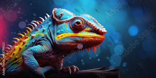 Colorful chameleon on a blue background