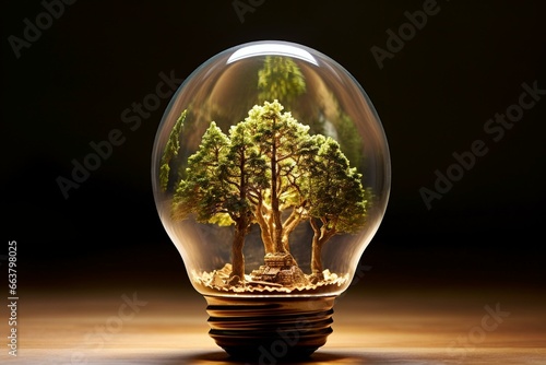 Tree-themed light bulb. Generative AI