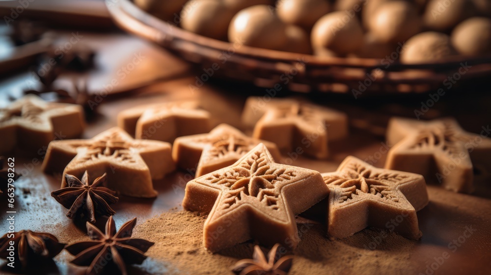 Raw Christmas gingerbread cookie dough and spices for a Christmas cookie bake. Horizontal banking poster background for advertisement. Photo AI Generated Raw Christmas gingerbread cookie dough and spices for a Christmas cookie bake. Horizontal banking poster background for advertisement. Photo AI Generated