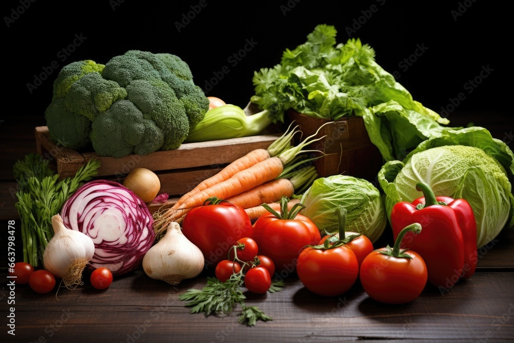 freshly picked vegetables on a wooden table freshly picked vegetables on a wooden table