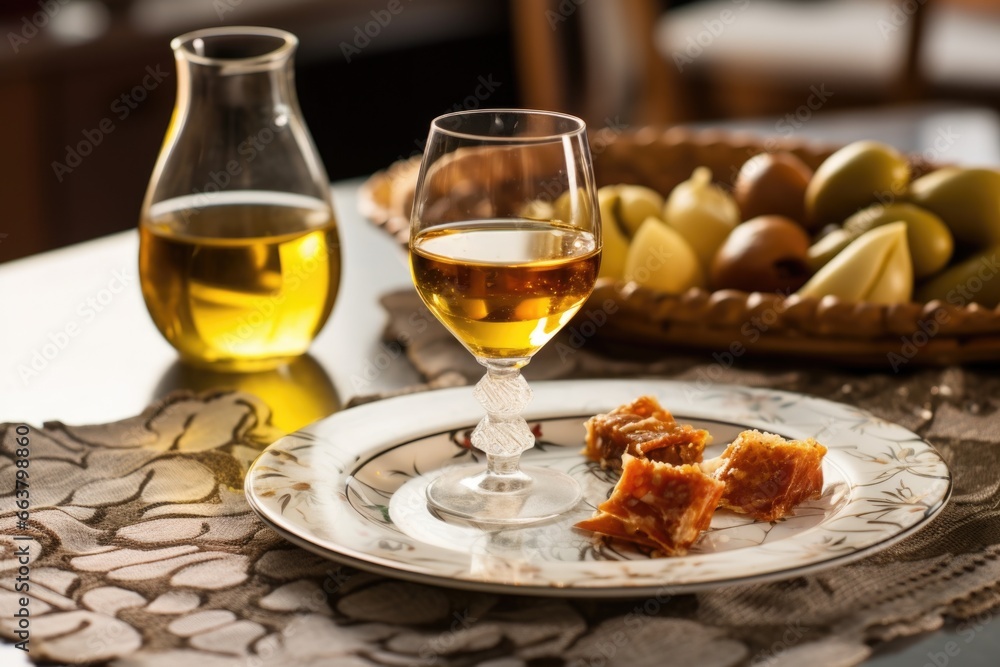 serving glass of sherry with a tapa on side plate serving glass of sherry with a tapa on side plate