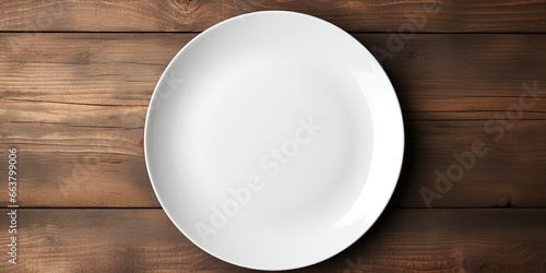 Empty white plate mockup on table