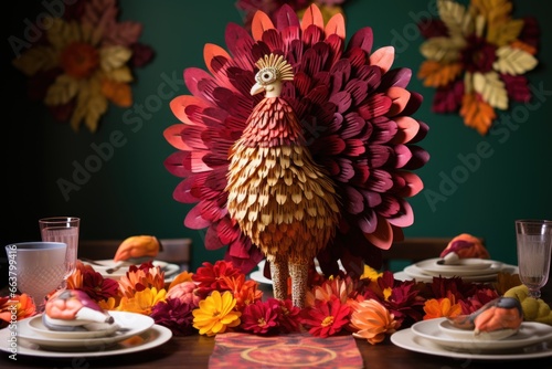 handmade paper turkey as a table centerpiece