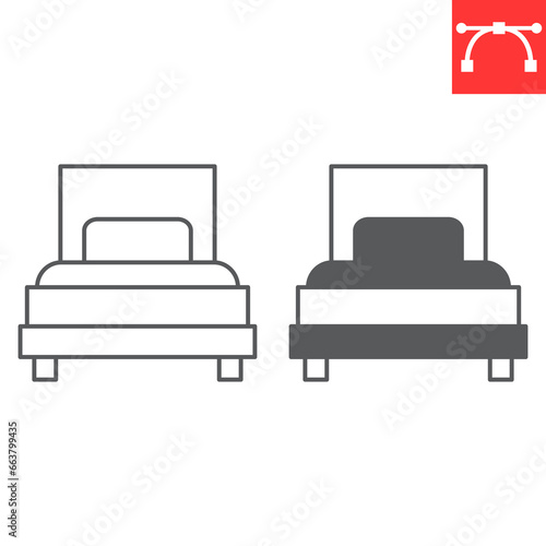 Single bed line and glyph icon, bedroom and hotel service, bed vector icon, vector graphics, editable stroke outline sign, eps 10.