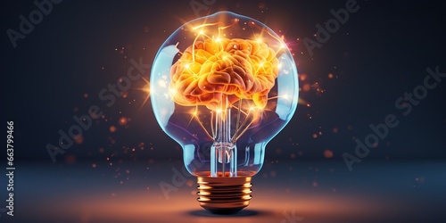 Human brain lightbulb new ideas concept