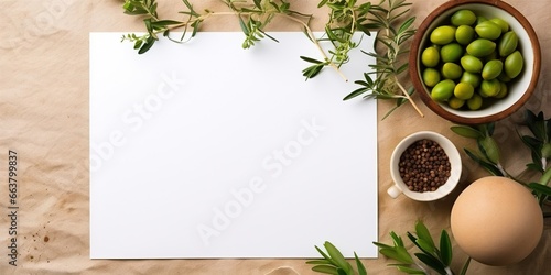 Mock up Menu frame paper on the background, top view with white background