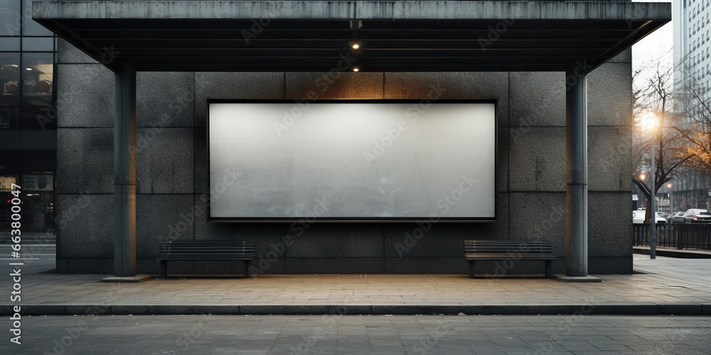 Mockup of blank black signboard on concrete wall in city. Mockup of blank black signboard on concrete wall in city.