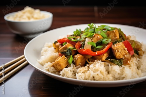 tofu stir-fry garnished with scallions